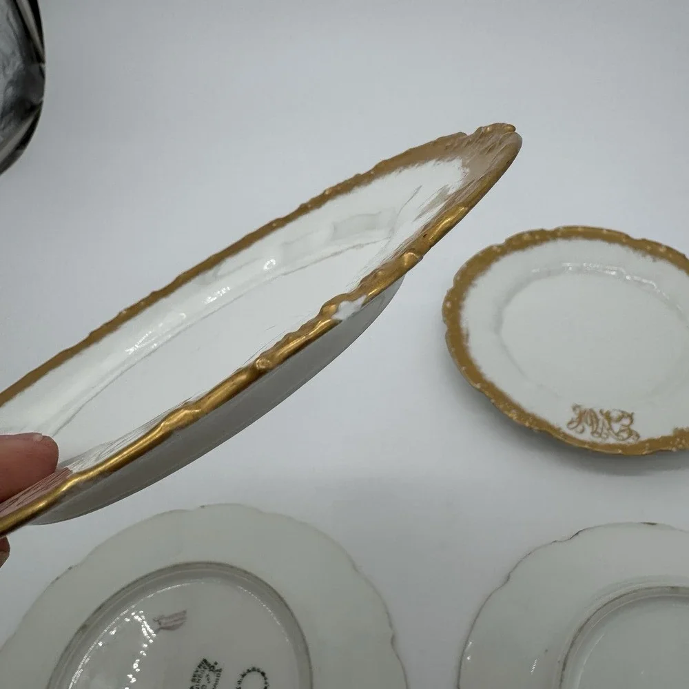 Antique 1909 Set 4 La Seynie P&P Limoges Plates Lycetts Decorators Gold Monogram